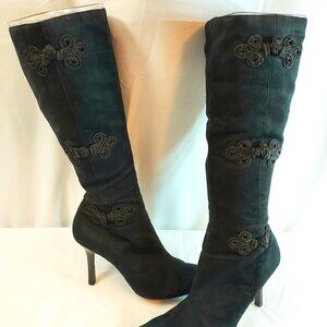 Women's Tall Boots Apt. 9 Black Stiletto Knee High Size 10 Faux Suede Frog Loops